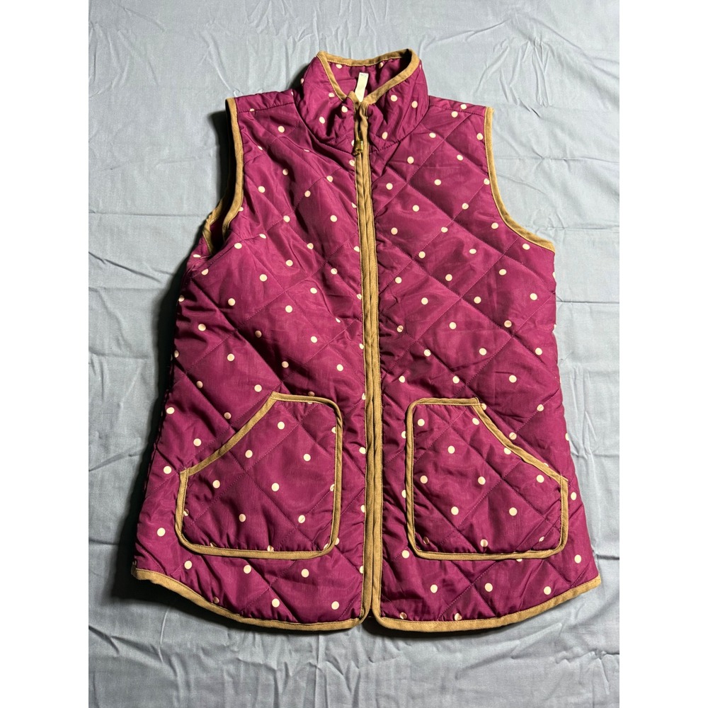 Red Camel Quilted Puffer Vest Womens Size M Purple Polka Dot Zip Front Pocket